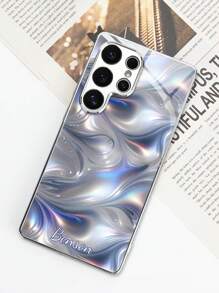 1pc Personalized Colorful Pattern Customized Text Electroplated Glass Phone Case Compatible With Samsung S25/S25U/S25Plus/S24U/S24Plus With Camera Lens Protector, Minimalist Luxury