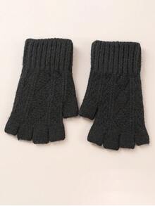 1双女士秋冬针织手套，带保暖内衬，户外保暖露指手套，时尚百搭袖套