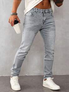 Pantalones vaqueros ajustados para hombre de color gris claro, estilo elegante y moderno, ideal para looks urbanos - Gris - Ver 1