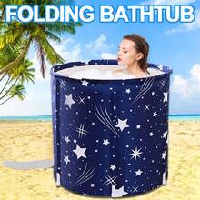 Blue Folding Portable Bathtub 70x65cm Nylon PVC With Drain Pipe Tap Mat 6 Support Tubes Back To School - Blue - View 8