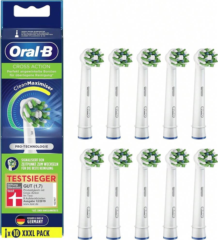Oral-B Cross Action CleanMaximiser Replacement Electric Brush Heads (XXXL Pack-10 Count) Advanced Bristle Technology For A Superior Deep Clean, Color-Fading Bristles Signal When To Replace, Compatible With Most Oral-B Handles, Ideal For Families, Long-Term Use, Travel, Or Gifting To Health-Conscious Loved Ones - Clear - View 1