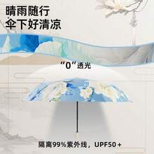 Umbrellas And Rain Hat Umbrellas - Retro Oil Painting Umbrella Manual Sky Blue - View 3