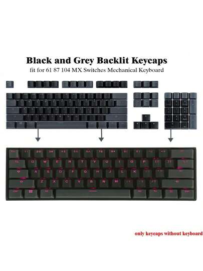 Juego de teclas de ABS translúcido para teclados mecánicos Cherry MX, perfil OEM moldeado por inyección de dos colores, adecuado para teclados mecánicos con interruptores MX de 61/87/104 teclas