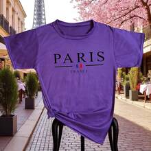 Playera para Mujer con Estampado Paris Francia  Estilo Casual y Moderno - Morado - Ver 3