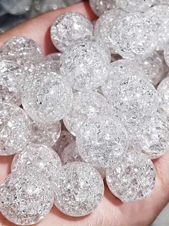 100 件 4/6/8/10 毫米创意白玻璃裂纹珠，适合女性、DIY 手链、项链、珠宝材料，适合节日串珠