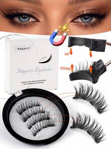 MAGEFY 两副可重复使用的磁性假睫毛套装，包含磁性夹子和5支睫毛刷，卷翘浓密，女士礼物，易于佩戴和卸除，妆效自然，旅行必备，适合海滩度假、露营、返校季等场合的化妆工具 - 自然纖長款 - 查看 7