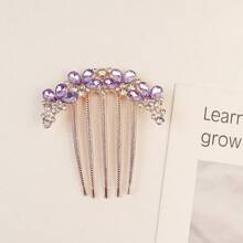 1pc Metal Rhinestone Inset Hair Comb, 5-Tooth Hair Clip For Bun, Ponytail Hair Accessory, Hair Accessories, Hair Accessories, Wedding, Combs, Side Comb