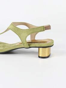 Giày sandal mũi vuông thời trang nữ, món đồ không thể thiếu cho mùa hè, thiết kế mũi vuông bằng da lộn màu xanh lá cây, gót vừa phải thoải mái, hoàn hảo cho kỳ nghỉ và phong cách đường phố. - màu xanh lá - Xem 9