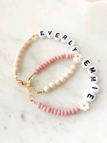 1pc Personalized Custom Name/Letter/Text/Daisy Bracelet/Girl Bracelet/Daisy Name Bracelet/Children Bracelet, Charming Spring Summer Accessory, Custom Name Bracelet For Girl, Vibrant Color Birthday Party Gift, Back To School Gift, Children's Festival Gift, Suitable For Teenagers