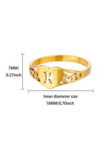 1PC Fashion Hollow Initial Letter Heart Rings For Women Gold Color Stainless Steel A-Z Letter Ring Aesthetic Wedding Jewelry Gift - Yellow Gold - View 39