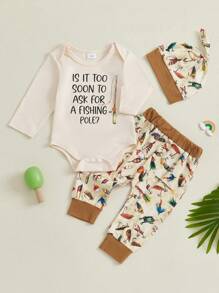 Newborn Baby Boy Clothes 3 6 9 12 18 Months Fishing Long Sleeve Romper Shirt Tops Pants Summer Spring Outfits Cute Hat Set