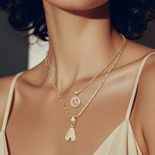Dainty Bubble Initials Balloon Letter Necklace Set For Women Double-Layer Rock Initials Letter Necklace Set Synthetic Cubic Zirconia Micro-Inlaid Crown Letter Diy English