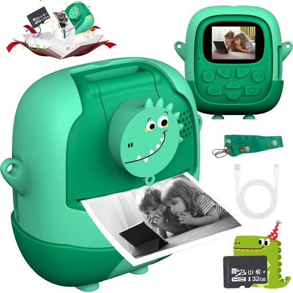 Sofortbildkamera für Kinder, tragbare Digitalkamera mit 180° Flip Selfie-Objektiv, 32GB Karte & lustigen Spielen, Kamera-Spielzeug für Kinder ab 3 Jahren, perfektes Weihnachts- & Geburtstagsgeschenk