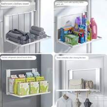 Space Saving Collapsible Storage Rack For Side Of Washer And Fridge, Versatile Shower Room Organizer Shelf, Multi-Purpose Bathroom Towel And Laundry Storage Solution, Compact Unit With Easy Assembly, Space Optimizer For Small Bathrooms, Laundry Nook, Utility Closet, And Kitchen Corners, Sturdy Yet Lightweight Design, Non-Slip Base, Keeps Accessories Neat And Within Reach