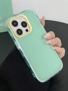 1 pieza Funda protectora de silicona con agujero grande, color verde macaron redondeado y cuadrado, minimalista y a prueba de golpes, compatible con iPhone 11 12 13 14 15 16 Pro Max, funda anti-caída linda.