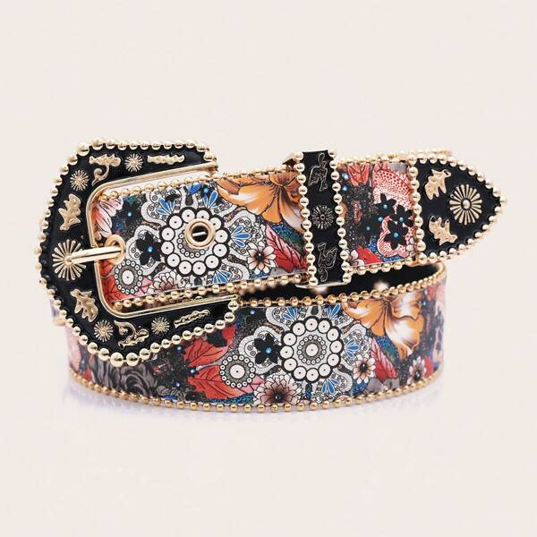 Vintage Floral Print Women Belt - Multifunctional Accessory For Dresses, Jeans, Pants, With Delicate Buckle Closure, Adjustable Fashionable Decor, Suitable For Daily Wear, Party, Formal Occasions