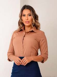 Half Sleeve (3/4) Slim Shirt | T-Shirt | Evangelical Fashion | Women's Blouse | PLUS SIZE - 鏽棕色 - 查看 1