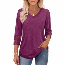 XIEERDUO 3/4 Length Sleeve Womens Tops Dressy Casual Blouses For Women 2025  V Neck T Shirts Summer Clothes - 紫紅色 - 查看 2