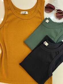 Kit Of 3 Women's Tank Tops In Ribbed Knit, Casual, Comfortable Cotton For Everyday Wear - Assorted Colors - Màu sắc hỗn hợp - Xem 6