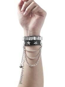 Xiacheng 1/3pcs Punk Leather Bracelet, Unisex, 80s Style Gothic Punk Rock Bangle, Open Cuff Bracelet, Suitable For Party Gift Accessories - Black - View 15