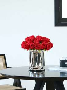 12 Pcs, 26.5cm/10.4 Inch, Red Rose Flower Artificial Bouquet, Fake Flower Home Decor Arrangement. Stems Are Bendable With Wire. Suitable For Kitchen, Office, Bathroom, Dining Table, Coffee Table, As Well As Wedding And Engagement Decoration.