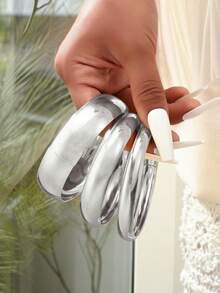 3 件/5 件/7 件复古优雅夸张宽金属素面手镯套装，个性化简约高端分层佩戴，银饰适合女性、节日、派对、约会、礼物、日常搭配 - 銀色 - 查看 11