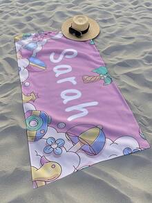 1pc Customized Text Printed Bath Towel, Beach Towel, Personalized Towel, Kids Towel, Pool Towel, Bathroom Towel, Holiday Gift, Beach Essential, Outdoor Travel