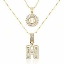 Dainty Bubble Initials Balloon Letter Necklace Set For Women Double-Layer Rock Initials Letter Necklace Set Synthetic Cubic Zirconia Micro-Inlaid Crown Letter Diy English