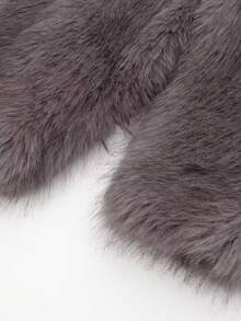 Seelio 女式法式时尚简约休闲圆领长袖仿皮草效果短款夹克外套，秋冬 - 灰色 - 查看 10