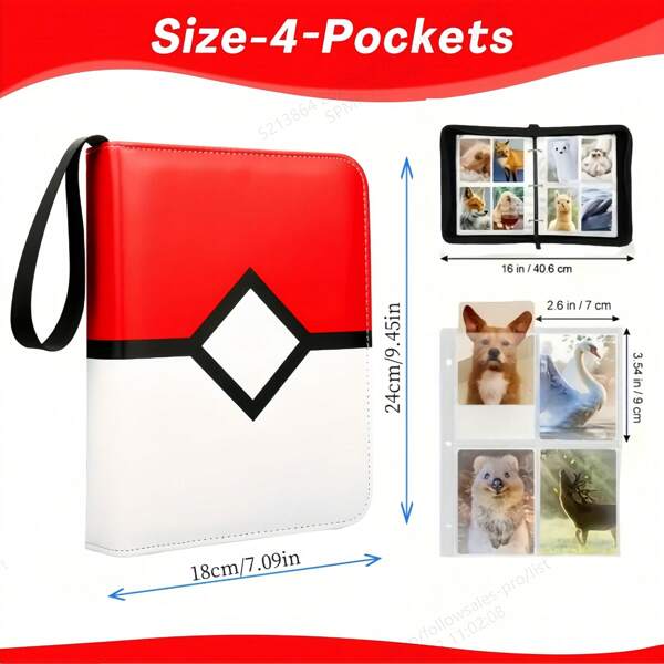 pokemon Pokemon Card Storage Album, Gameboy Trading Card Collection Binder With 400 Slots, Portable PU Leather Poke Ball Design Suitable For Card Collection, Trading Cards, Storage Boxes And Sleeves (Random 1 Of 2 Styles)
