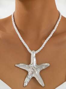 1pc Bohemian Style Simple Starfish Shaped Alloy Necklace For Women Elegant Chunky Rope Choker Necklace Jewelry