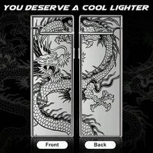 Electric USB Rechargeable Lighter Windproof Plasma Dual Arc Lighter With LED Battery Indication Flameless Cool Lighters Gifts For Men Fathers Husband Black Dragon - 黑龍 - 查看 4