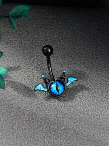 CIZME 14G Edelstahl Bauchnabelringe mit Fledermaus, bösen Augen und rosa roten Zirkonia für Damen als Halloween Körperschmuck, Bauchnabelpiercing Schmuck