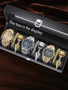 6pcs/Set 3 Colors Combination Men Quartz Watch + Fashionable Personalized Jewelry, Modern Versatile - Multicolor - View 2