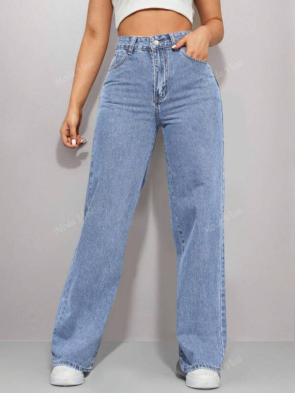 Jeans casuales de pierna recta y ajuste holgado para mujer con bolsillos, jeans rectos de moda, pantalones vaqueros holgados de mezclilla lavada, estilo vintage y casual, pierna ancha y talle alto para uso diario, cómodos, elásticos y aptos para todas las estaciones