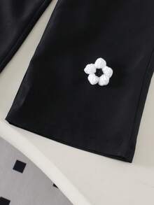 2 件套女童休闲可爱 3D 花卉上衣和裤子套装，春秋 - 白色 - 查看 5