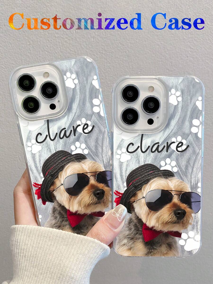 定制银色宠物宝宝照片黑色手机壳，可个性化定制狗狗爪印、名字或短语设计，兼容A14、A15、A13、A12、A55、A54s、S21、S22、S23、S24 Ultra、I11、12、13、14、15、16 Pro Max，手机及配件，季节精选，时尚个性化手机壳，送给男友、女友、家人、朋友、祖父母、情侣，周年纪念日、生日礼物，国际版，非国内版 - 銀色 - 查看 1