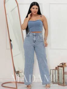 WOMEN'S JEANS HIGH WAIST WIDE LEG PANTS GREY PREMIUM DENIM - 灰色 - 查看 6
