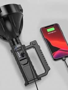 Super Bright Portable LED Flashlight, LED Torch, High Intensity Portable LED Flashlight With Side Light, USB Charging, Strong Light Searchlight, With Stand - Black - View 5