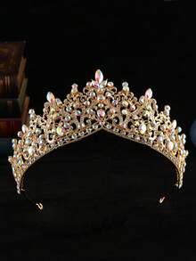 1pc Elegant Sparkling Teardrop Rhinestone Alloy Bridal Crown, Suitable For Women's Party & Birthday Wear