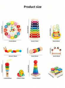 10-In-1 Montessori Wooden Educational Toys Set - Learning Toys For Early Childhood Development, Clocks And Blocks To Improve Attention, Fine Motor Skills And Cognitive Growth, Birthday/Halloween/Christmas Gifts For 3-6 Years Old Boys And Girls