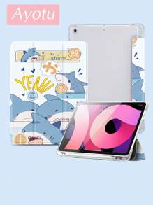 Ayotu Funda para iPad compatible con iPad de 10.2 pulgadas 2021/2020 iPad 9.ª/8.ª generación, compatible con Samsung Galaxy Tab A8 de 10.5 pulgadas 2022, compatible con Huawei Matepad 10.4/Tab, con soporte para lápiz, admite tapa con activación/suspensión automática, funda protectora de moda con un diseño de tiburón jugando a un juego