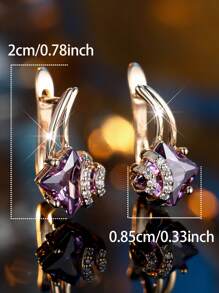 Vanel 2 peças de brincos de cobre estilo palácio em tom dourado com zircônia cúbica roxa incrustada, brincos femininos estilosos adequados para uso diário, datas e decorações