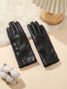 1 Pair Elegant Casual PU Leather Quilted Women's Warm Touchscreen Gloves, Windproof Waterproof Thermal Lined, Suitable For Daily Wear, Outdoor Sports, Driving All Season, Autumn/Winter - A - View 5