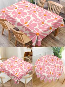 1 stuk tafelkleed met bloemenpatroon, modern rechthoekig/rond waterbestendig tafelkleed van polyester, digitaal bedrukt, geschikt voor woonkamer, eettafel buiten, kleine ronde tafel