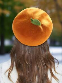 1 pieza Boina de artista hecha a mano con decoración de brotes de frijol, estilo de fruta delgada y transpirable, adecuada para regalos, fiestas de Halloween, uso diario, primavera/verano