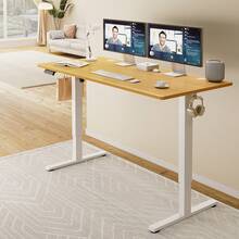 OLIXIS Electric Standing Desk, Adjustable Height 55x24 Inch Sit Stand Up Computer Gaming Rising Table Modern Lift Motorized Ergon - 原木色 - 查看 4