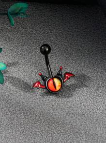 CIZME 14G Edelstahl Bauchnabelringe mit Fledermaus, bösen Augen und rosa roten Zirkonia für Damen als Halloween Körperschmuck, Bauchnabelpiercing Schmuck