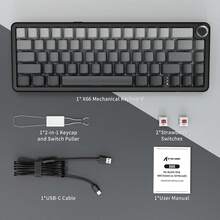 ATTACK SHARK X66 无线机械游戏键盘带旋钮，三模式 USB-C/BT5.0/2.4G 垫片安装 60% RGB 游戏键盘，侧面印刷 PBT 键帽，热插拔草莓开关 - 彩色 - 查看 10