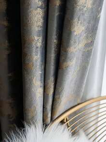 1片北欧极简主义黑色金箔穿孔遮光窗帘 - 灰色 - 查看 8